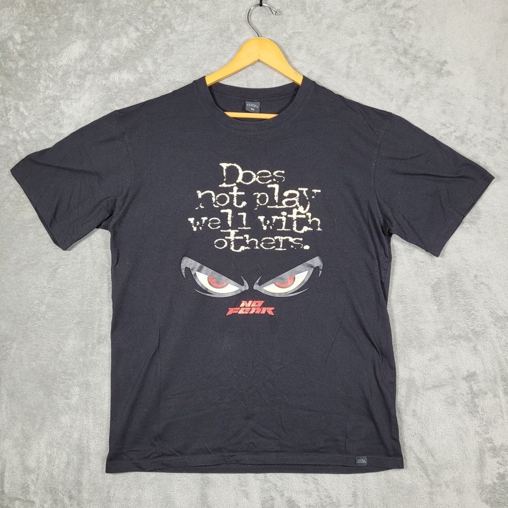 Vintage No Fear T Shirt Men XXL Black Does Not Play Well With Others Graphic Tee